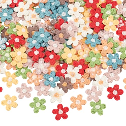 FINGERINSPIRE 144 Stück 8 Farben Gestrickte Blumen Aufnäher 15 mm Gehäkelte Blumen Aufnäher Blumen Aufnäher Baumwolle Strick Applikationen Kostüm Zubehör Zum Basteln Kleidung Kleid von FINGERINSPIRE