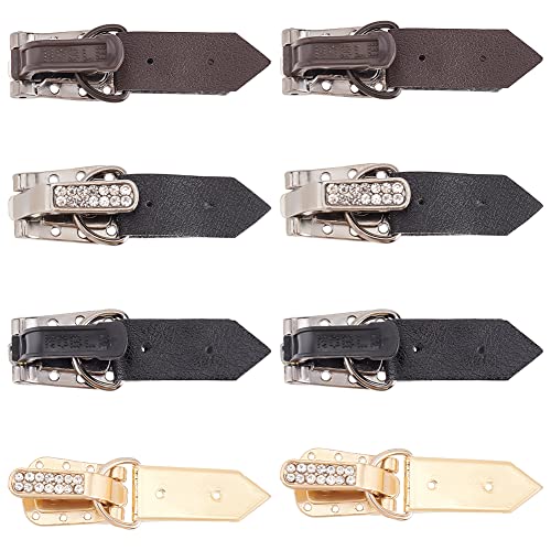 FINGERINSPIRE 16 Sets 4 Style Metall Leder Schnalle mit klaren Strasssteinen Schwarz Braun Gold Schnalle mit PU Leder Vintage Zink Legierung Knöpfe Entenschnabel Schnalle für Windbreaker Mantel von FINGERINSPIRE