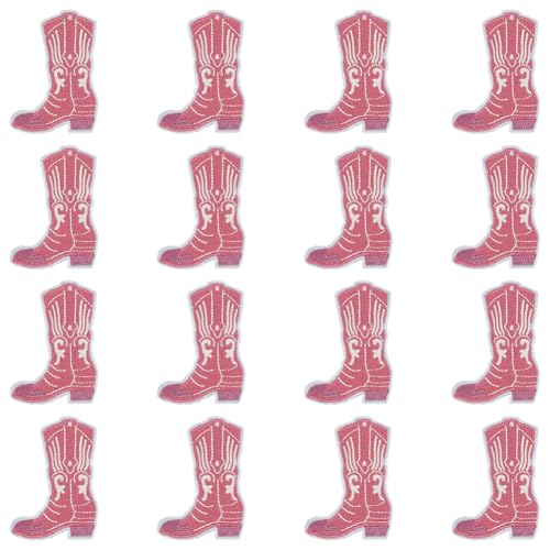 FINGERINSPIRE 16 Stück Cowgirl Stiefel Aufnäher Rosa Und Weiße Stiefel Stickstoff Aufnäher Zum Aufbügeln/Aufnähen Stiefel Applikationen Stickerei Western Applikationen Für Lange Stiefel Für Jeans Hut von FINGERINSPIRE