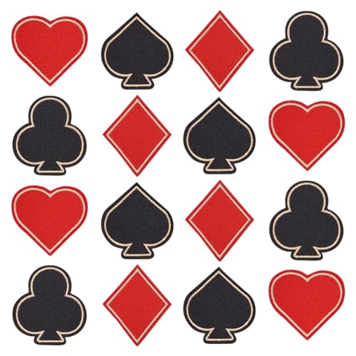 FINGERINSPIRE 16 Stück Pik Kreuz Herz Karo Poker Applikationen Spielkarten Aufnäher Zum Aufbügeln Vegas Gaming Stickapplikation Polyester Nähen Poker Patch Kleidung Reparatur Patch Für Heimwerker von FINGERINSPIRE