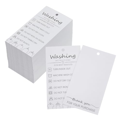 FINGERINSPIRE 160 Stück Handgefertigte Stoff Waschanleitung Hängeetiketten 89x50mm Weißes Papier Waschpreisschilder Materialpflegekarten Minimalistische Symboletiketten Gestrickt Steppdecken von FINGERINSPIRE