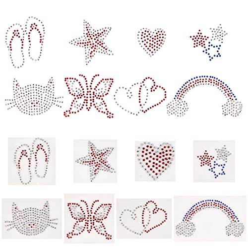 FINGERINSPIRE 16pcs 8 Styles Strass Hot Drilling Pattern DIY Transfers Patches Hotfix Motiv Transfer Applique Eisen auf Abziehbilder für Handwerk, T-Shirts, Taschen von FINGERINSPIRE