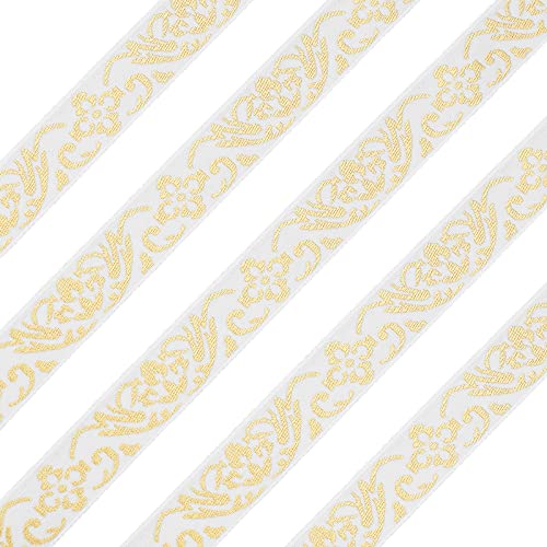 FINGERINSPIRE 18,2m 20 mm Vintage Jacquardband Weiß Jacquard Besatz Bestickter Gewebter Besatz Goldenes Blumen Jacquard Band für DIY Kleidung Zubehör Verschönerung von FINGERINSPIRE