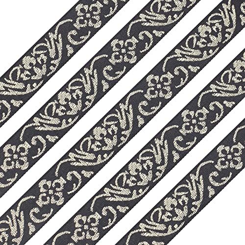 FINGERINSPIRE 18,2m 20mm Vintage Jacquardband Schwarz Emobridered Woven Ribbon Fabric Trim Gold Blumen Bestickter Jacquard Besatz für DIY Kleidung Accessoires Verzierungen Dekorationen von FINGERINSPIRE