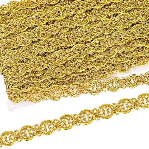 FINGERINSPIRE 18 m Metallischer Zopf Spitzenbesatz 18 mm Breit Filigranes Gewelltes Spitzenband Wellenform Goldene Verzierung Spitzenbesatz Für Selbstgemachte Kleidung Dekoration Nähzubehör von FINGERINSPIRE