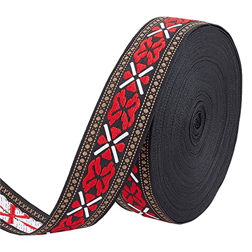 FINGERINSPIRE 18.3m 35mm Schwarz Rot Vintage Jacquard Band Floral Schmetterling Muster Gestickt Gewebt Trim Ethnic Style Polyester Bänder Retro Stoff Trim für Kleidung und Handwerk Dekor von FINGERINSPIRE