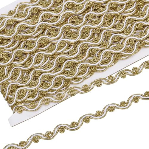 FINGERINSPIRE 19.5 m Goldenes S Wellenmuster Metallisches Polyester Spitzenband 10mm Breit Glitzernd Silbermetallic Gimp Zopfbesatz Für Kostüm Kleidung Nähzubehör Heimdekoration von FINGERINSPIRE