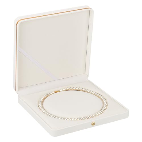 FINGERINSPIRE 19cm Platz PU Leder Perlenkette Box Luxus Soft Touch Claimond Adern Futter Halskette Box Schmuck Lagerung Geschenk Fall weiß Hochzeit Perlenkette Veranstalter Display Case für Anhänger von FINGERINSPIRE