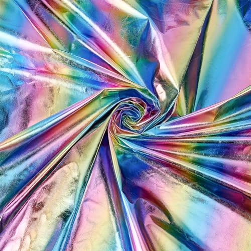 FINGERINSPIRE 1x1.5 m Hologramm Stretchstoff Schillernd Bunt 2 Wege Stretchstoff Schillernd Gestreifter Stoff Zum Nähen Regenbogen Polyester Spandex Stoff Für Kleidung Kleider DIY Dekoration von FINGERINSPIRE