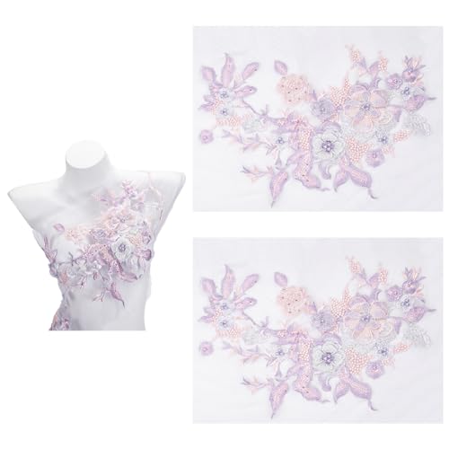 FINGERINSPIRE 2 Stück 34x27 cm Blumen Spitzenflicken 3D Stickerei Flicken Blumen Applikationsflicken In Pflaumenfarbe Nagelperlen Tüll Applikation Blumenflicken Zum Aufnähen Polyester Applikationen von FINGERINSPIRE