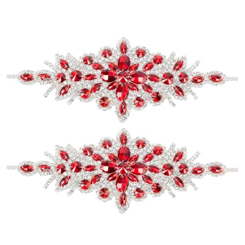 FINGERINSPIRE 2 Stück Blumen Strass Applikationsgürtel 9x24 cm Rote Raute Diamant Nähapplikationen Mit Silbernem Rand Zum Aufbügeln/Aufnähen Strass Patch Für Brautkleid Schärpe Hochzeit Stirnband von FINGERINSPIRE