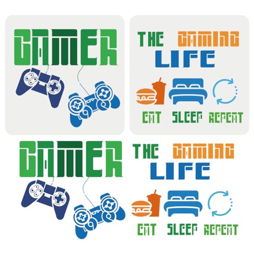 FINGERINSPIRE 2 Stück Eat Sleep Spiel Malschablone 30x30 cm Wiederverwendbare Game Controller Muster Zeichenvorlage Spielzimmer Schablone Zum Malen Auf Holz Wand Stoff Papier Möbeln von FINGERINSPIRE