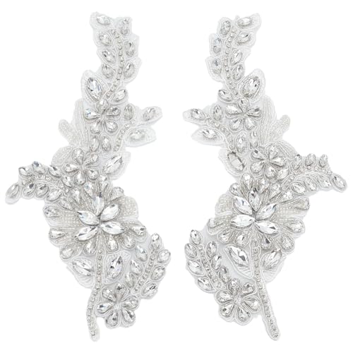 FINGERINSPIRE 2 Stück Handgefertigte Perlen Kristall Aufnäher Funken Nähen Florale Strass Spitzen Applikation Patch Klare Glas Strass Stickerei Spitzen Aufnäher Für Hochzeitskleid Dekoration von FINGERINSPIRE