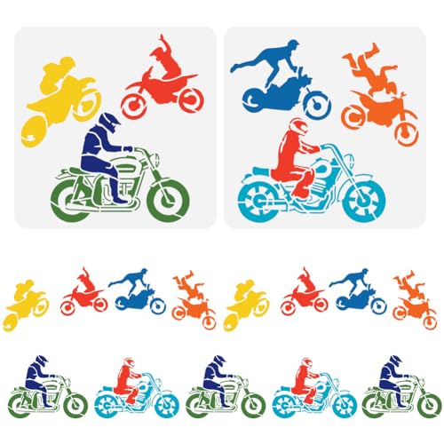 FINGERINSPIRE 2 Stück Motocross Schablone Zum Malen 30x30 cm Wiederverwendbare Motocross Racer Schablone Coole Spleiß Motorrad Schablone Kunststoff Bastelschablone Zum Malen Auf Wand Heimdekoration von FINGERINSPIRE