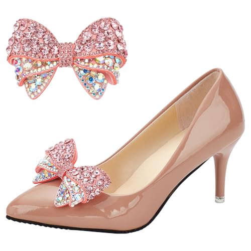 FINGERINSPIRE 2 Stück Schleife Strass Schuhclips Hellrosa Schleife Schuhanhänger Schleife Strass Schuhdekorationen Strass Schuhschnallen Schmuck Schuhclips Für Brautschuhe High Heels Geschenk von FINGERINSPIRE