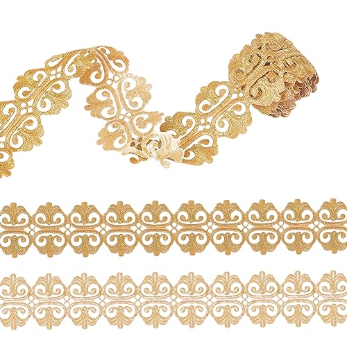 FINGERINSPIRE 2 m 70 mm Blumenstickerei Zum Aufbügeln Metallische Blumenspitze Zum Aufbügeln/Aufnähen Goldene Metallische Spitzenborte Ausgehöhlter Polyester Bandbesatz Für Brautkostüm Dekoration von FINGERINSPIRE