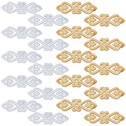 FINGERINSPIRE 20 Stück Bestickter Pailletten Aufnäher Applikation Gold/Silber Hohlbesatz Pailletten Aufnäher Zum Aufbügeln 40x125mm Glitzer Paillettenband Metallischer Pailletten Reparaturflicken von FINGERINSPIRE