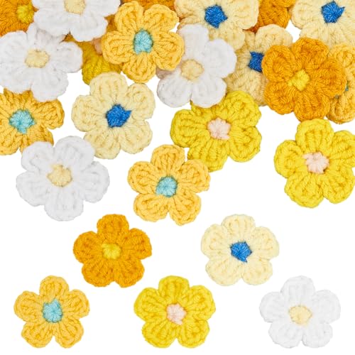 FINGERINSPIRE 20 Stück Gehäkelte Gänseblümchen Blumen Applikation 5 Farben Baumwoll Strickblumen Flicken Handgefertigte Gestrickte Blumen Flicken Gehäkeltes Blumen Kostüm Zubehör Für DIY Basteldekor von FINGERINSPIRE