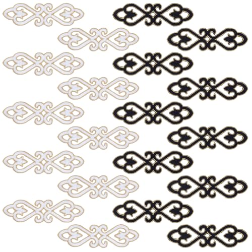 FINGERINSPIRE 20 Stück Scroll Trim Bestickte Applikation Schwarz Weiß Hohlbesatz Bügelbild Patches 37x125mm Aufnäher Band Patch Goldrand Stoff Patch Kleidung Reparatur Patch Für Kostüm DIY von FINGERINSPIRE