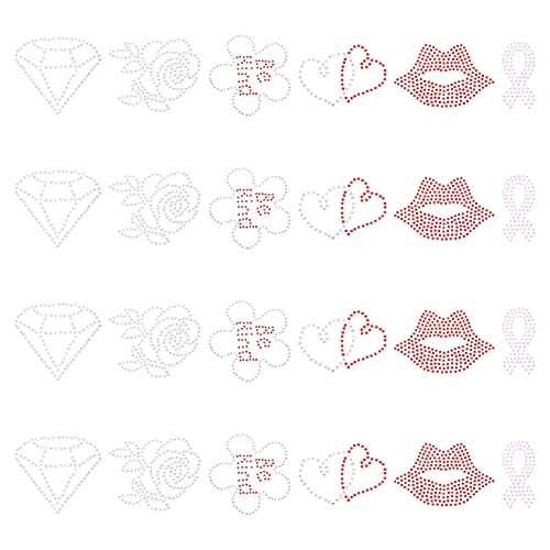 FINGERINSPIRE 24 Stück 6 Stile Strasssteine Zum Aufbügeln Blumen Lippen Herz Diamant Bewusstsein Bandform Glitzernde Abziehbilder Glitzer Hotfix Transfer Patch Für DIY Kostümdekoration 39.5~71 mm von FINGERINSPIRE