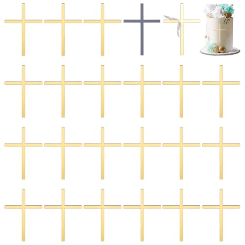 FINGERINSPIRE 24 Stück Cupcake Topper Mit Kreuz 99x69x1.2mm Zitronenfarbener Chiffon Spiegel Acryl Hochzeitskreuz Kuchendekoration Taufe Tortenaufsatz Kreuzkuchen Religiöser Feier Charm Für Partys von FINGERINSPIRE