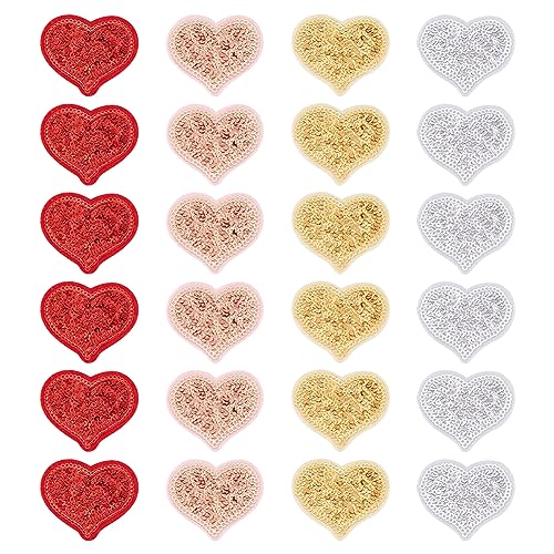 FINGERINSPIRE 24 Stück Herz Pailletten Stickapplikationen 42.5x49mm Zum Aufbügeln/Aufnähen Herzförmige PVC Pailletten Stickapplikationen Rot Gold Silber Rosa Herz Pailletten Kleidungsflicken von FINGERINSPIRE