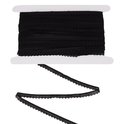 FINGERINSPIRE 27.4 m Schwarzes Stretch Spitzenband 10mm Breit Elastisches Spitzenband Mit Gewelltem Rand Stickerei Spitzenbesatz Mit Gewelltem Rand Zum Nähen Herstellen von Geschenkverpackungen von FINGERINSPIRE