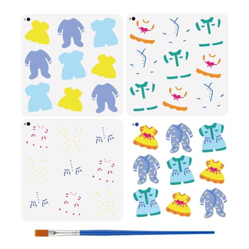 FINGERINSPIRE 3 Stück Mehrlagige Schablone Für Kleine Mit Pinsel 15x15cm Babyparty Schablone 3 Stile Malschablone Für Baby Einteiler Zeichenvorlagen Für Wandfliesen Papiermöbel von FINGERINSPIRE