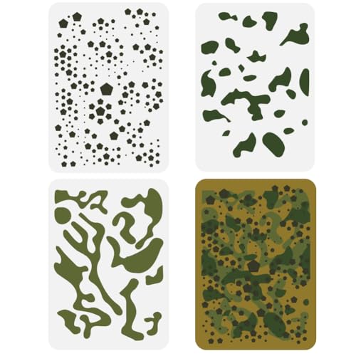 FINGERINSPIRE 3 Stück Mehrschichtige Camo Malschablone 29.7x21 cm Wiederverwendbare Pentagon Tarnungs Zeichenvorlage Entenboot Tarnschablone Camo Themen Dekor Schablone Zum Malen Auf Holzwänden von FINGERINSPIRE