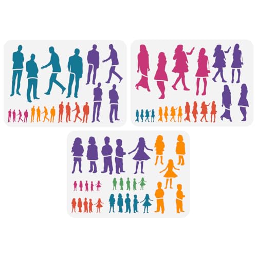 FINGERINSPIRE 3 Stück Menschliche Figur Malerei Große Schablone 21x29.7 cm PET Männlich Weiblich Jungen Mädchen Figuren Modell Sprühen Schablone Menschliche Körper Silhouette Schablone Wandvorlage von FINGERINSPIRE