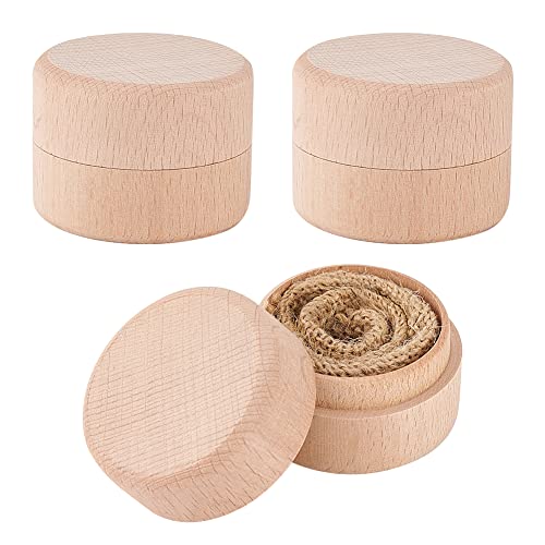 FINGERINSPIRE 3 Stück Mini Runde Holzkiste 48x35 mm Kleine Holzringbox Mit Leinen BurlyWood Ring Ohrring Schmuckschatulle DIY Holz Aufbewahrungsbehälter Fall Für Die Aufbewahrung von Heiratsanträgen von FINGERINSPIRE