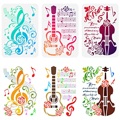 FINGERINSPIRE 3 Stück Musiknoten Schablone 21x29.7 cm Kunststoff PET Schablonen Sets Gitarren Schablone Cello Schablone Noten Schablone Musiknoten Schablone Große Schablone Für Möbel Wand Boden von FINGERINSPIRE