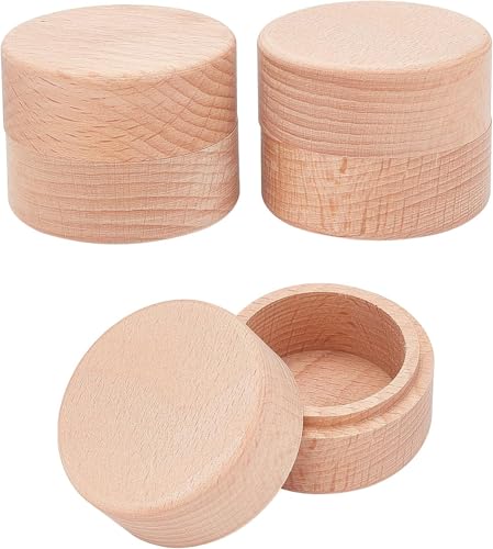 FINGERINSPIRE 3 Stück Rund Holz Ring Box Schmuck Display Geschenkbox für Ehe (Durchmesser 5cm, Höhe 4cm) Mini Holz Ehering Schmuckschatullen DIY Aufbewahrung Schmuckkästchen von FINGERINSPIRE