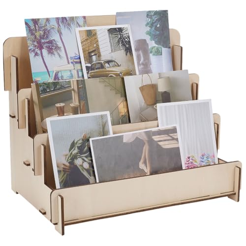 FINGERINSPIRE 3 Stufiger Grußkartenständer Kartenpräsentationsständer Organizer Rack Fotokarten Riser Halter Aus Holz Aufkleber Präsentationsständer 31x20x21.5cm Sammelkartenhalter von FINGERINSPIRE