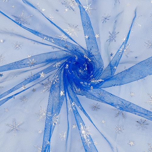 FINGERINSPIRE 3.7 m Organza Stoff Mit Schneeflocken Silberfolie 150cm Breit Blaue Schneeflocken Durchsichtiger Netzstoff Nylon Glitzer Schneeflockenstoff Tüll Für Heimwerker Hochzeit Geburtstag von FINGERINSPIRE