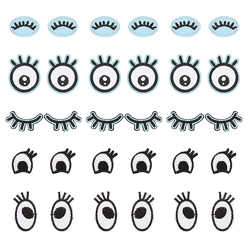 FINGERINSPIRE 30 Stück Augen Und Wimpern Stickstoff Patches 5 Stile Zum Aufbügeln Zum Aufnähen von Augen Wimpern Applikationen Flicken Für Kleidung Reparatur Jacken Kleid Zubehör Puppenaugen Dekor von FINGERINSPIRE