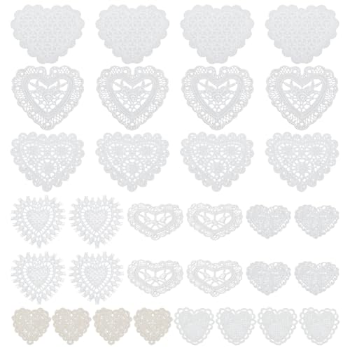 FINGERINSPIRE 32 Stück Herzformen Spitze Applikation 8 Stil Herz Stickerei Patches Liebe Polyester Herz Aufnäher Kleidung Nähen Dekoration Applikation für Hochzeit Brautkleid Party Verzierung Hut von FINGERINSPIRE