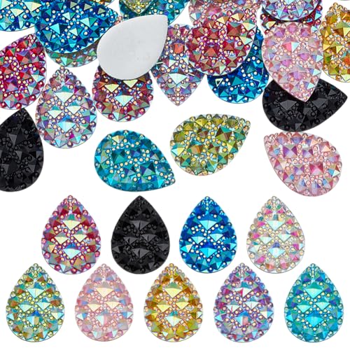 FINGERINSPIRE 36 Stück 9 Farben Tropfenharz Cabochons Mit Flacher Rückseite 25x18mm Bunte Tropfen Edelsteine Gemischte Natürliche Tropfenstein Cabochons Mit Flacher Rückseite Druzy Edelsteine von FINGERINSPIRE