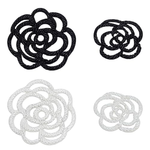 FINGERINSPIRE 4 Stück 4 Stile Blumen Perlen Patches 6,3 x 0,3 cm Weiß und Schwarz Perlen Hohl Rose Patch Blume Rocailles Stoff Applikationen Nähen Applikation Patches für Rock Jacke DIY von FINGERINSPIRE