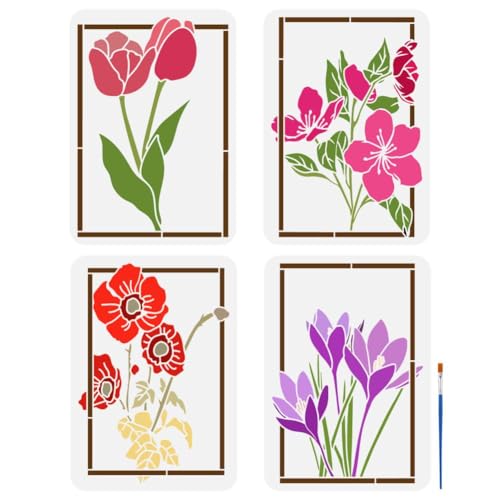 FINGERINSPIRE 4 Stück Blumen Fotorahmen Malschablone Mit 1 Kunstpinseln 21x29.7 cm Tulpen Mohn Safran Orientalische Weihnachts Und Rosenmuster Schablone Florale Rahmenschablone Zum Malen An Der Wand FINGERINSPIRE 4 Stück Blumen Fotorahmen Malschablone Mit 1 Kunstpinseln 21x29.7 cm Tulpen Mohn Safran Orientalische Weihnachts Und Rosenmuster Schablone Florale Rahmenschablone Zum Malen An Der Wand von FINGERINSPIRE