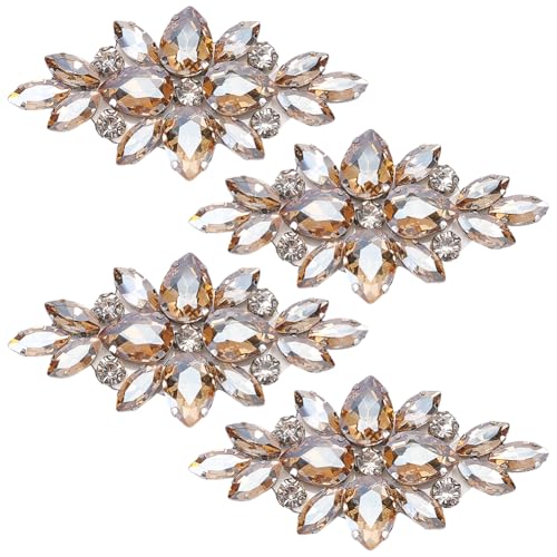 FINGERINSPIRE 4 Stück Blumen Glas Strass Applikation Patches Aufbügler Sandbraun Strass Flicken Hochzeit Braut dekorative Flicken Blumen Perlen Applikation Patches für DIY Handwerk Kostüm Dekoration von FINGERINSPIRE