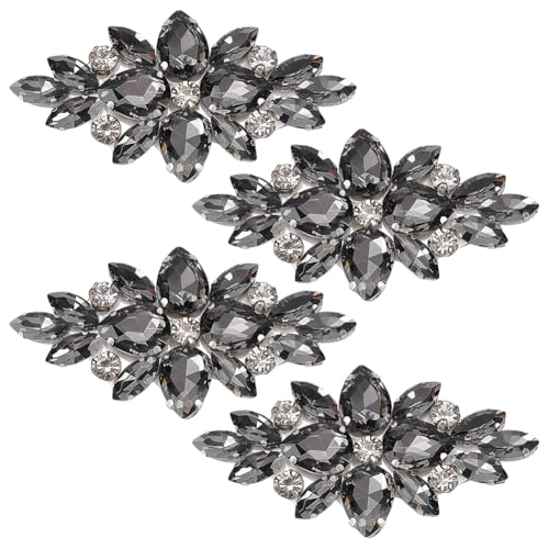 FINGERINSPIRE 4 Stück Blumen Glas Strass Applikation Patches Aufbügler Schwarz Strass Patches Hochzeit Braut Dekorativer Patch Floral Perlen Applikation Patches für DIY Handwerk Kleidung Kostüm von FINGERINSPIRE