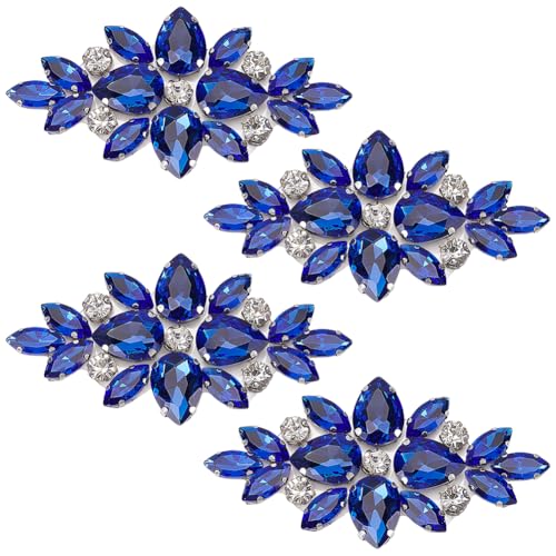 FINGERINSPIRE 4 Stück Blumen Glas Strass Applikationen Zum Aufbügeln Königsblaue Strass Aufnäher Dekorative Aufnäher Für Hochzeiten Und Brautjungfern Florale Perlen Applikationen Für Kostümdekoration von FINGERINSPIRE