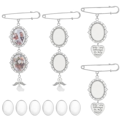 FINGERINSPIRE 4 Stück Erinnerungs Anhänger Mit Ovalen Glas Cabochons 2 Stile Blumenstrauß Anhänger Für Hochzeit Erinnerung DIY Pin Brosche Herstellungsset Glas Cabochons Bilderrahmen Für Hochzeits von FINGERINSPIRE