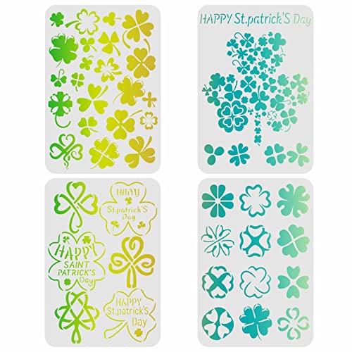 FINGERINSPIRE 4 Stück Happy Saint Patrick's Day Schablonen zum Malen 29,7x21cm Kleeblatt Thema Vorlagen Dekoration Kleeblatt Malschablonen auf Holz, Boden, Wand, Stoff und Heimdekoration von FINGERINSPIRE