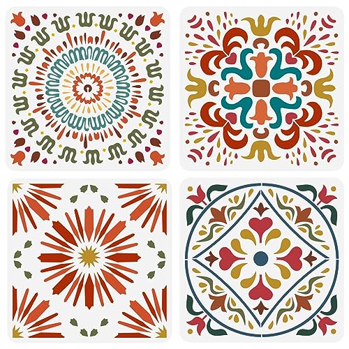 FINGERINSPIRE 4 Stück Mandala Schablone 30x30 cm Boho Wandfliesen Malschablone Kunststoff Mandala Blumen Muster Schablone Bodenfliesen Schablone Wiederverwendbare DIY Kunst Und Bastelschablone von FINGERINSPIRE