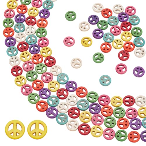 FINGERINSPIRE 4 Stück Peace Zeichen Perlenstränge Synthetische Türkis Gefärbte Perlen 39 cm Lang Bunt Elastischer Faden Peace Zeichen Perlenanhänger Für DIY Armbändern (26 Stück 15 mm Perlen/Stränge) von FINGERINSPIRE