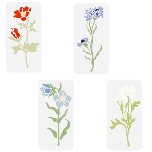 FINGERINSPIRE 4 Stück Vintage Blumenschablonen Zum Malen 30x15 cm Wiederverwendbare Große Wildblumen Schablone Kornblumen Blumenmuster Pflanzenthema Vorlage Für Wand Holzmöbel Heimwerker Dekoration von FINGERINSPIRE