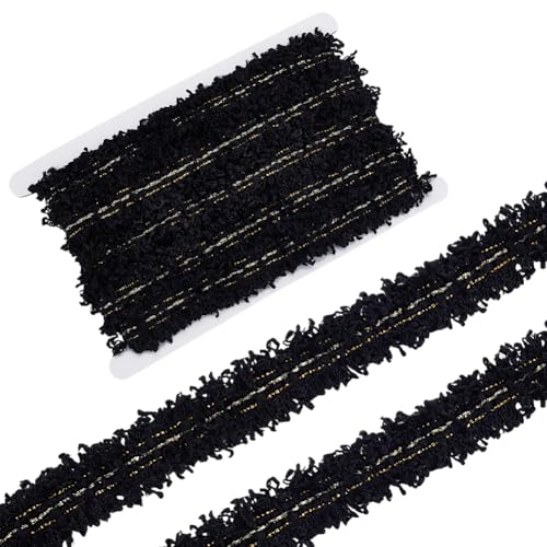 FINGERINSPIRE 4.5 m Schwarzer Luxus Tweed Spitzenbesatz 26mm Breites Band Stoffbesatz Luxuriöser Tweed Polyesterbesatz Schwarzer Bestickter Besatz Für Kostüme DIY Basteln Nähen Schmuckherstellung von FINGERINSPIRE