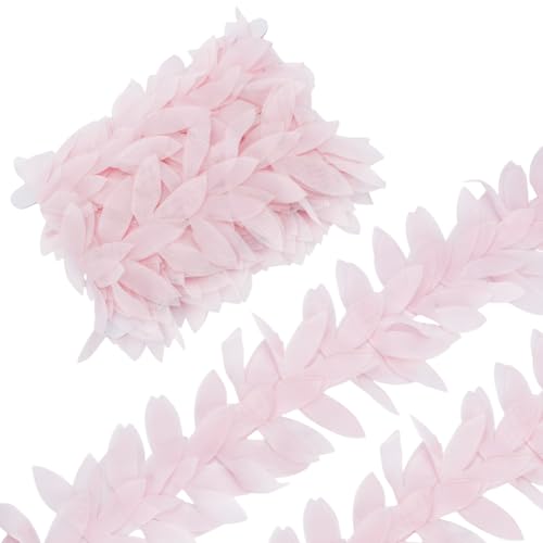 FINGERINSPIRE 4.57 m Rosa 3D Chiffon Blatt Plissee Besatz 125mm Breites Polyester Blatt Spitzenband 120D Chiffon Spitzenbesatz DIY Spitzenkleid Dekor Tüllstoff Nähbesatz Kleidungszubehör von FINGERINSPIRE